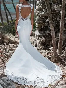 Wedding Dress 2023 Mermaid Lace Jewel Neck Sleeveless Back Hollow Out Bridal Gowns With Train #493617