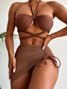 Women Two Piece Swimsuits Red Lace Up Summer Beach Swimwear #658184
