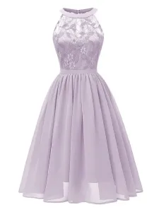1950s Retro Dress Pink Sleeveless Jewel Neck Lace Polyester Swing Dress #536181