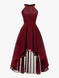 Vintage Maxi Dress Chiffon Lace High Low Sleeveless Women Prom Dress #480915