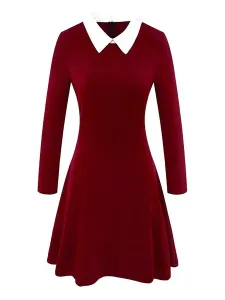 Women Vintage Dress 1950s Turndown Collar Long Sleeves Rockabilly Dress #511263