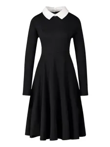 Women Vintage Dress 1950s Turndown Collar Long Sleeves Rockabilly Dress #511264