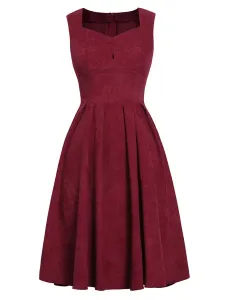 Women's Retro Dress 1950s Burgundy Sleeveless V-Neck Cotton Long Vintage Swing Dress #513651