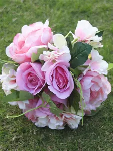Pink Wedding Bouquet Silk Flowers Hand Tied Bridal Bouquet #465130
