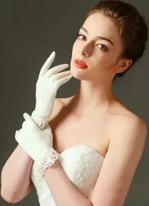 White Wedding Gloves Short Lace Fingertips Bridal Gloves