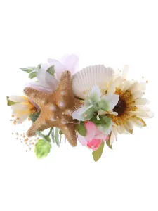 Beach Wedding Headpieces Comb Champagne Silk Flowers Starfish Shell Bridal Hair Accessories