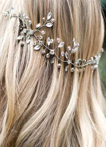Boho Wedding Headpieces Silver Beach Headband Rhinestones Ribbon Bridal Hair Accessories