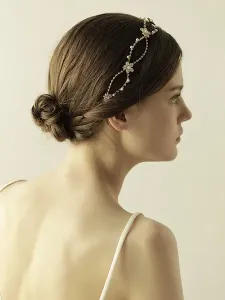 Gold Wedding Headpiece Rhinestones Flowers Detail Bridal Headband