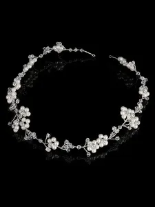 White Wedding Headband Crystal Headpieces Rhinestones Pearls Flower Bridal Hair Accessories