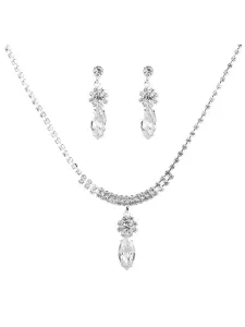 Bridal Necklace Set Silver Rhinestones Beaded Wedding Jewelry Set