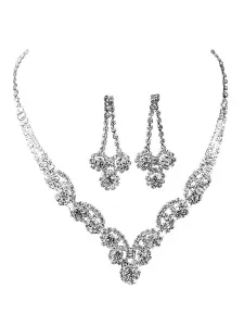 Silver Jewelry Set Wedding Rhinestones Lobster Claw Clasp Bridal Necklace With Earrings