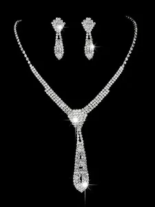 Silver Wedding Jewelry Set Drop Earrings Necklace Bridal Accessories