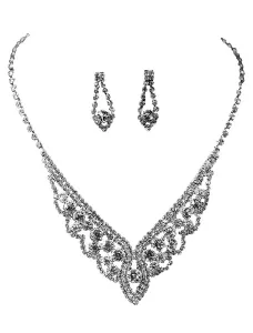 Silver Wedding Jewelry Set Rhinestones Bridal Necklace With Earrings