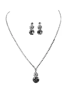 Wedding Jewelry Set Silver Rhinestones Alloy Bridal Pendant Necklace With Pierced Earrings