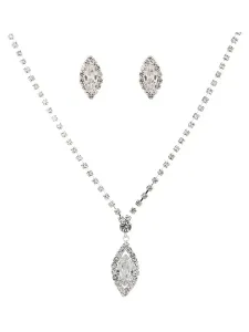 Wedding Jewelry Set Silver Rhinestones Pendant Necklace With Ear Studs