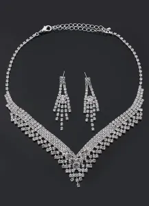 Wedding Jewelry Sets Bridal Silver Rhinestone Necklace And Earrings