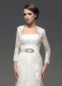 Ivory Lace Long Sleeves Tulle Bridal Wedding Wraps #452281