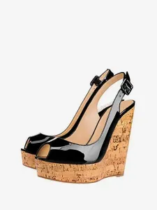 Women's Platform Slingback Wedge Sandals in Patent Leather #532337