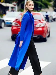Blue Winter Overcoat Women Long Woolen Outerwear #468225