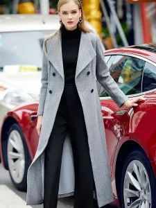Grey Pea Coat Women's Winter Long Woolen Outerwear #468210
