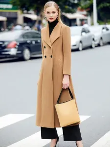 Grey Pea Coat Women's Winter Long Woolen Outerwear #468211