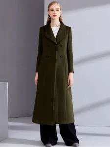 Grey Pea Coat Women's Winter Long Woolen Outerwear #468212