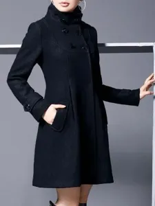 Woman Coat High Collar Long Sleeves Winter Outerwear #568579