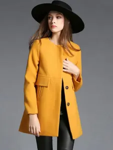 Women's Coat Yellow Crewneck Winter Outerwear