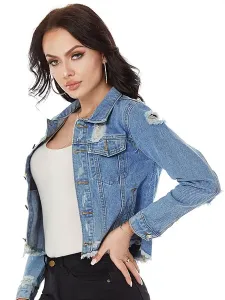 Denim Jacket Long Sleeve Cowboy Spring Outerwear For Women #513674