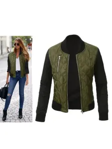 Women Bomber Jacket Stand Collar Quilted Jackets #470150