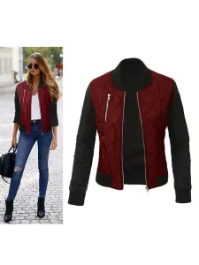 Women Bomber Jacket Stand Collar Quilted Jackets #470151
