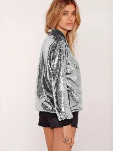 Sequined Jacket Long Sleeve Zip Up Spring Outerwear For Women #518039