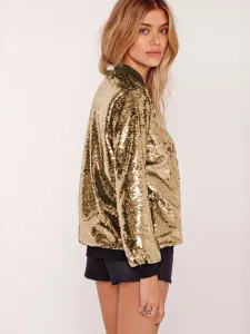 Sequined Jacket Long Sleeve Zip Up Spring Outerwear For Women #518040