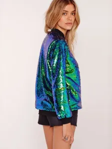 Sequined Jacket Long Sleeve Zip Up Spring Outerwear For Women #518041
