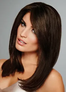 Long Straight Wig Layered Inner Buckle Brownish Black Hair Wig For Women