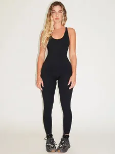 Activewear Yoga Clothing Polyester Black Sleeveless Sexy Workout Clothing Stretchy