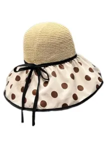 Modlily Acrylic Detail Beige Polka Dot Visor Hat - One Size