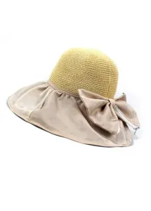 Modlily Beige Bowknot Design Patchwork Visor Hat - One Size #924626