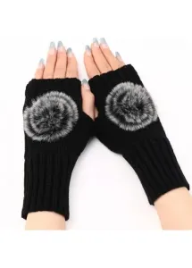 Modlily Black Below Elbow Warming Fingerless Gloves - One Size #1199162