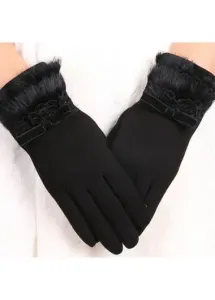 Modlily Black Bowknot Wrist Warming Full Finger Gloves - One Size