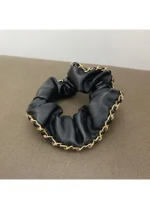 Modlily Black Faux Leather Chain Design Scrunchie - One Size