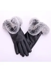 Modlily Black Leather Warming Full Finger Gloves - One Size #170500
