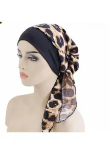 Modlily Black Leopard Detail Patchwork Turban Hat - One Size