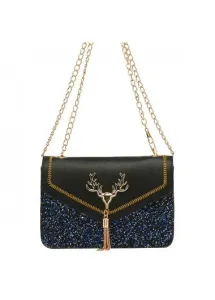 Modlily Black Magnetic Sequined Faux Leather Crossbody Bag - One Size