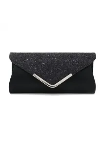 Modlily Black Magnetic Sequined V Design Evening Bag - One Size