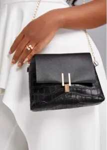Modlily Black Pushlock Chains Design Shoulder Bag - One Size