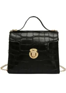 Modlily Black Pushlock Chains PU Shoulder Bag - One Size