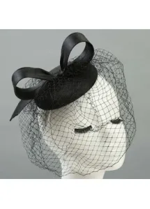 Modlily Black Retro Bowknot Design Hemp Hat - One Size