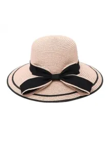Modlily Bowknot Design Patchwork Pink Straw Hat - One Size