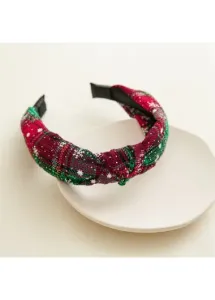 Modlily Christmas Red Snowflake Geometric Plaid Headband - One Size